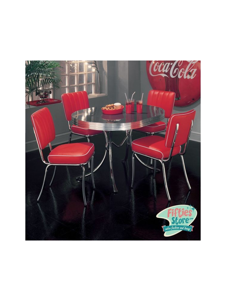 Sanders Eetkamer Set - Retro Rood Wit Ovale Tafel - Bel-Air