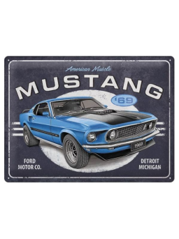 Sanders Decoratie Bord - Ford Mustang 1969 Mach 1 - Blauw - 30 x 40 cm