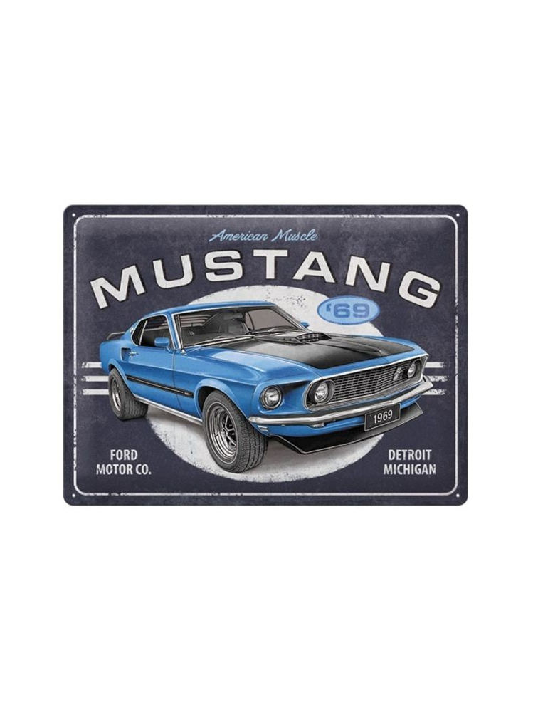 Sanders Decoratie Bord - Ford Mustang 1969 Mach 1 - Blauw - 30 x 40 cm