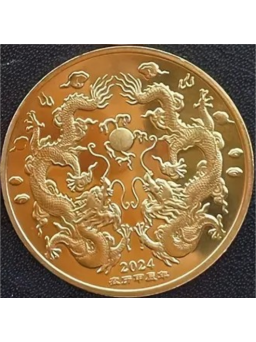 Sanders verzamelmunt - 2 Chinese Feng Shui Draken - Chinese Tekens - Goud