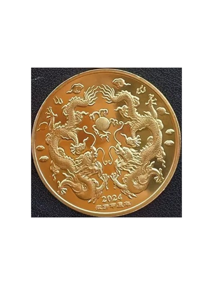 Sanders verzamelmunt - 2 Chinese Feng Shui Draken - Chinese Tekens - Goud