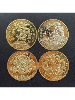 Sanders verzamelmunt - 2 Chinese Feng Shui Draken - Chinese Tekens - Goud - 3