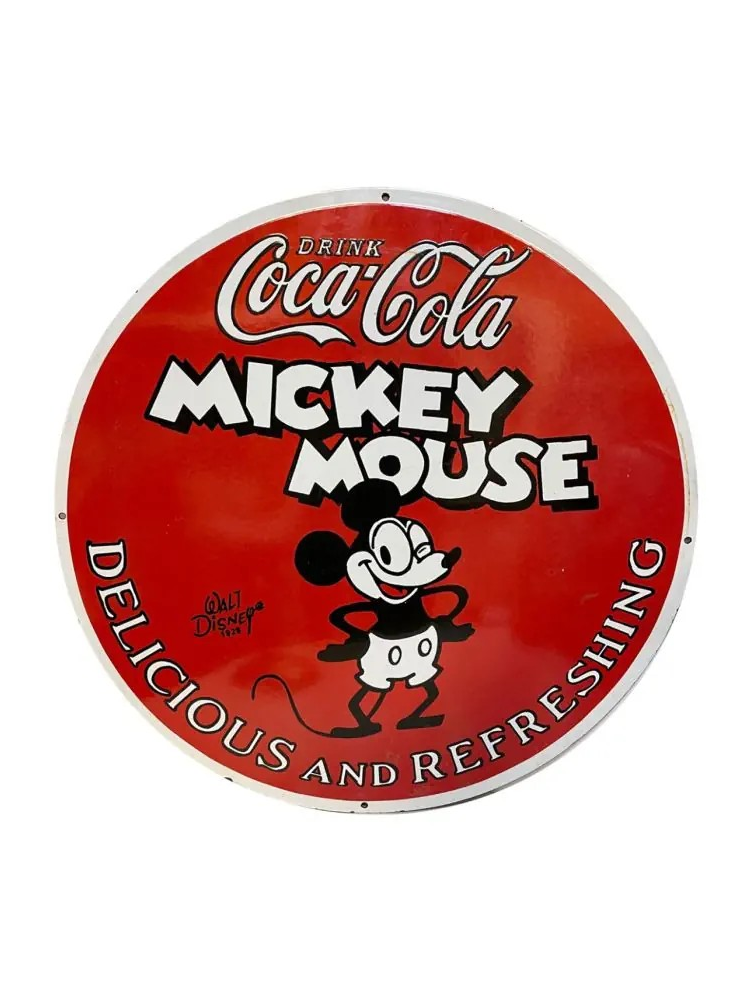 Sanders Coca Cola - Mickey Mouse Zwaar Emaille Bord 76 cm Oudere Repro