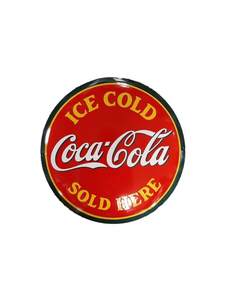 Sanders Coca Cola - Ice Cold Sold Here Emaille Bord - Ø40cm