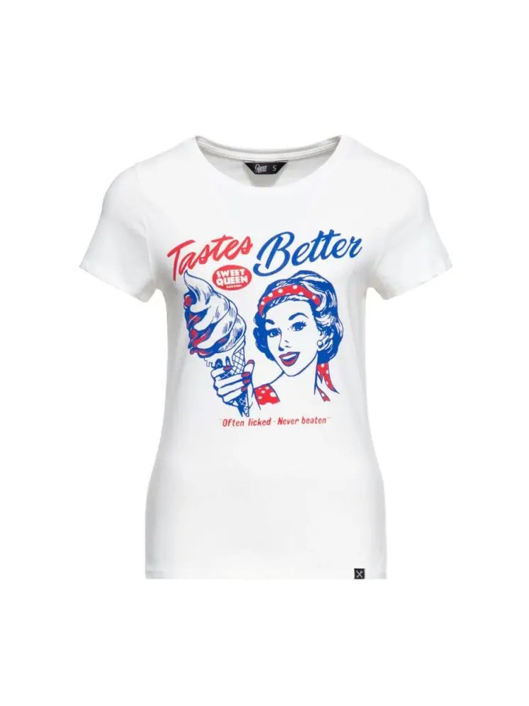 Sanders Dames T-Shirt - Tastes Better - Wit - Queen Kerosin