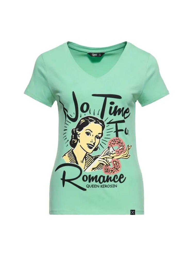 Sanders Dames T-Shirt - No Time For Romance - Mint - Queen Kerosin