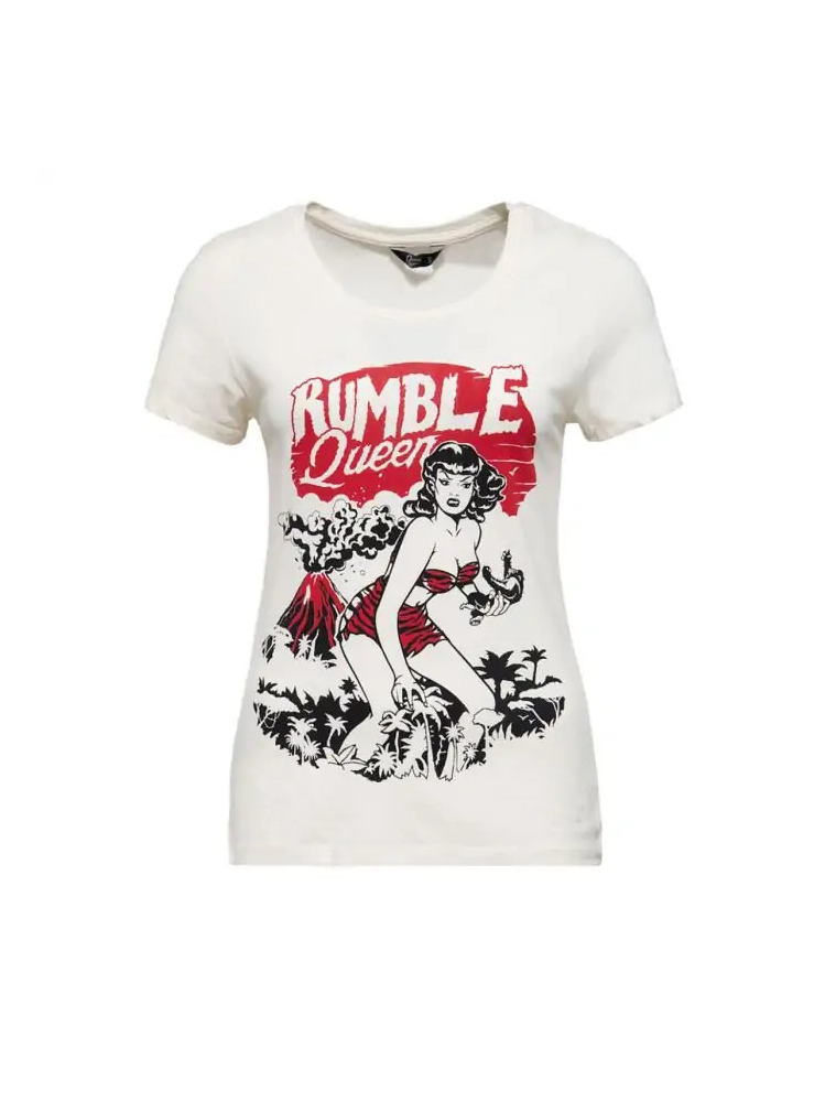 Sanders Dames T-Shirt - Rumble Queen - Wit - Queen Kerosin