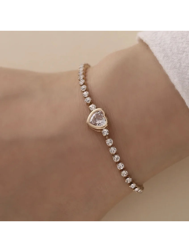 Sanders Armband - Goudkleurig met Zirkoon en Wit Kristallen Hart